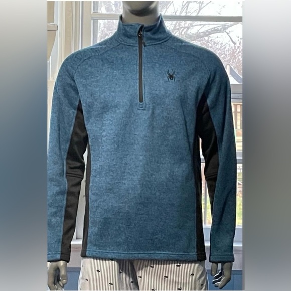 Spyder Men's Extra wOutbound Quarter Zip Fleece Jacket Blue/Black Gorpcore - Picture 1 of 7